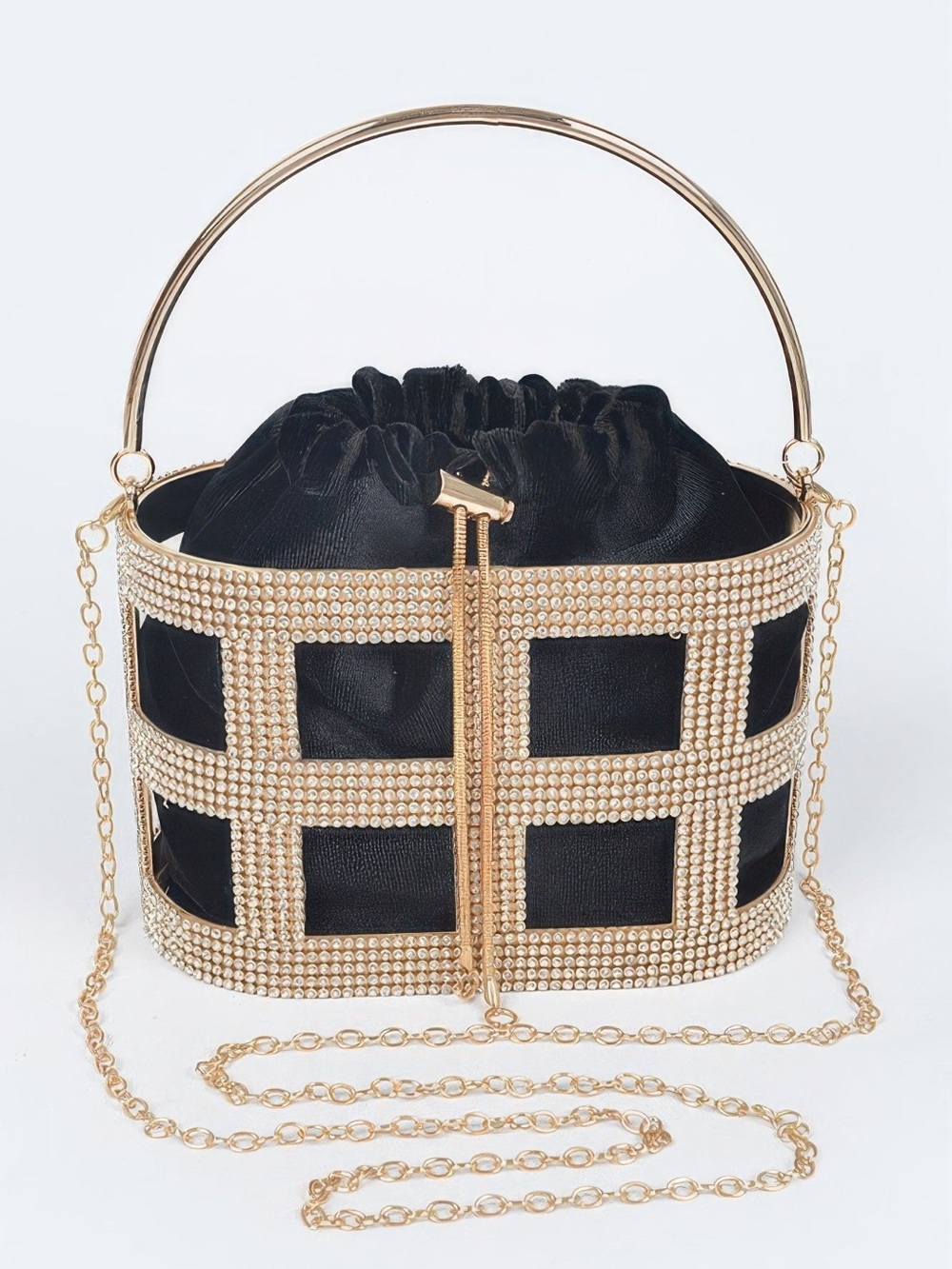 Rhinestone Frame Clutch W/metal Handle